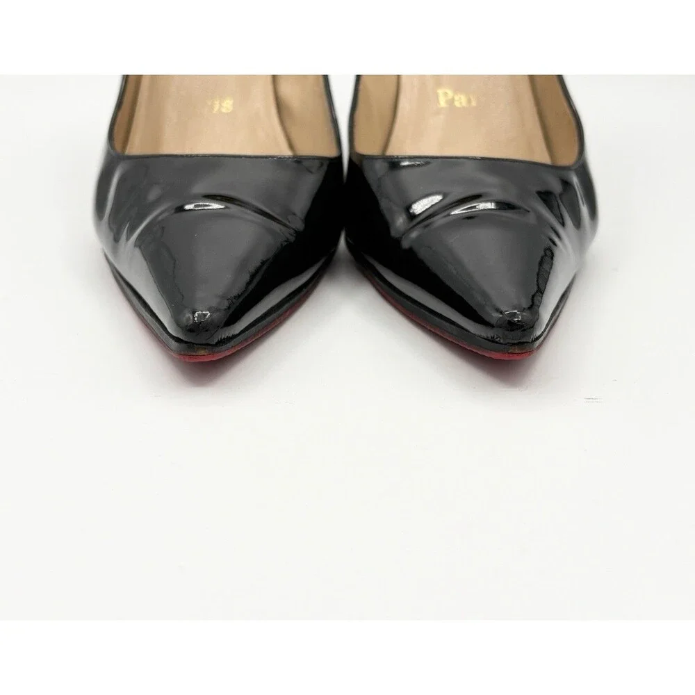 Christian Louboutin Black Patent Leather Pointed Toe Stiletto Heels Size EU 36.5
